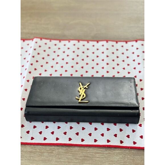Saint Laurent Kate‎ Clutch Black Leather Gold Hardware Women's Bag - Picture 14 of 15